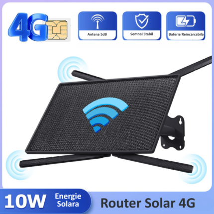 Router Wireless 4G SecureHomes, Suport Cartela SIM, cu Panou Solar 10W, Baterie 20100mAh, Acoperire 50m