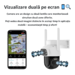 Cameră Supraveghere Duală WiFi SecureHomes cu 2 Lentile 3MP, Baterie 6000mAh, Panou Solar 8W - 5
