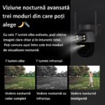 Cameră Supraveghere Duală WiFi SecureHomes cu 2 Lentile 3MP, Baterie 6000mAh, Panou Solar 8W - 6