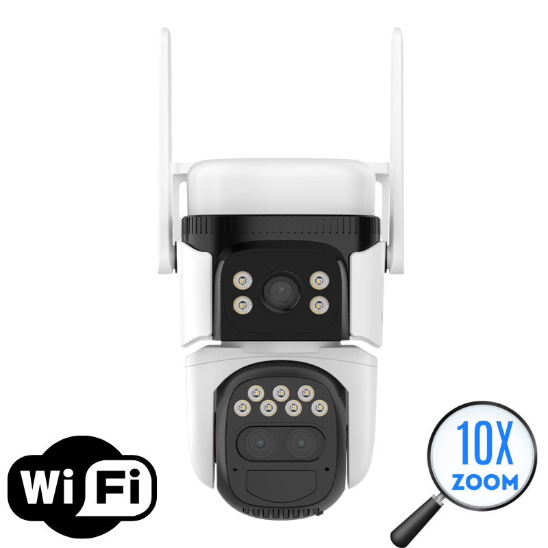 Camera Supraveghere WIFI Dubla SecureHomes cu 3 Lentile 2MP, Audio Bidirecțional, Detecție Umană, Zoom 10X-1