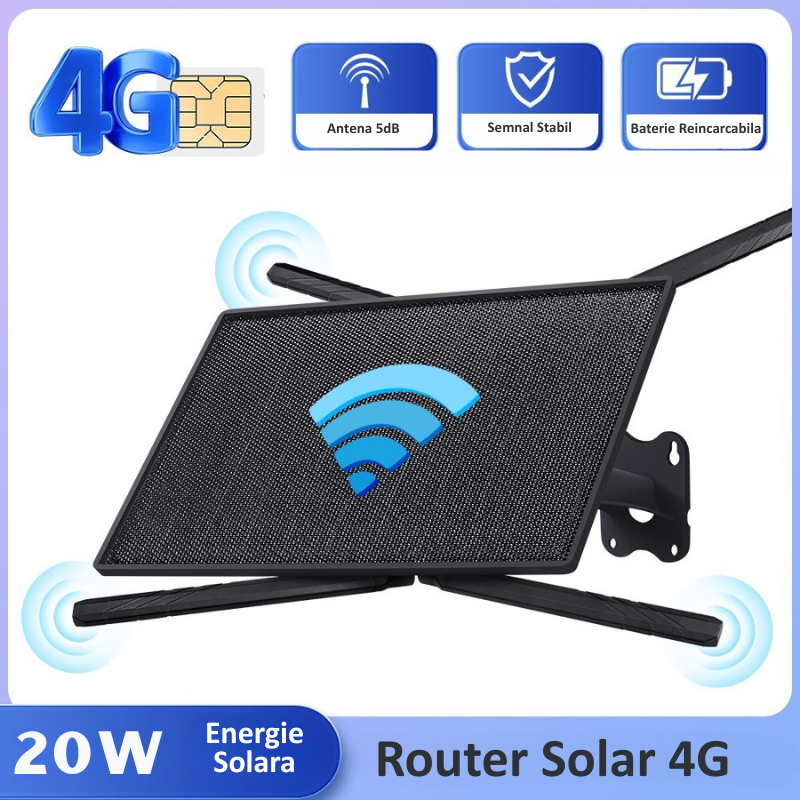 Router Wireless 4G SecureHomes, Suport Cartela SIM, cu Panou Solar 10W, Baterie 20100mAh, Acoperire 50m 6