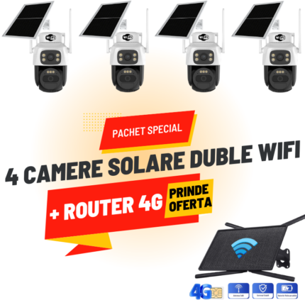 Sistem de supraveghere solar SecureHomes cu 4 camere duale wifi si router 4G