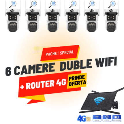 Sistem de Supraveghere SecureHomes – 4 camere Duble WiFi cu Zoom 10X + Router 4G