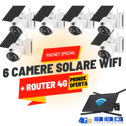 Sistem de supraveghere solar SecureHomes cu 6 camere wifi si router 4G