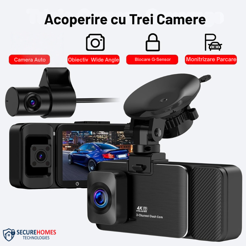 Cameră Auto WiFi 4K Față, Spate + Interior FullHD cu GPS(2)
