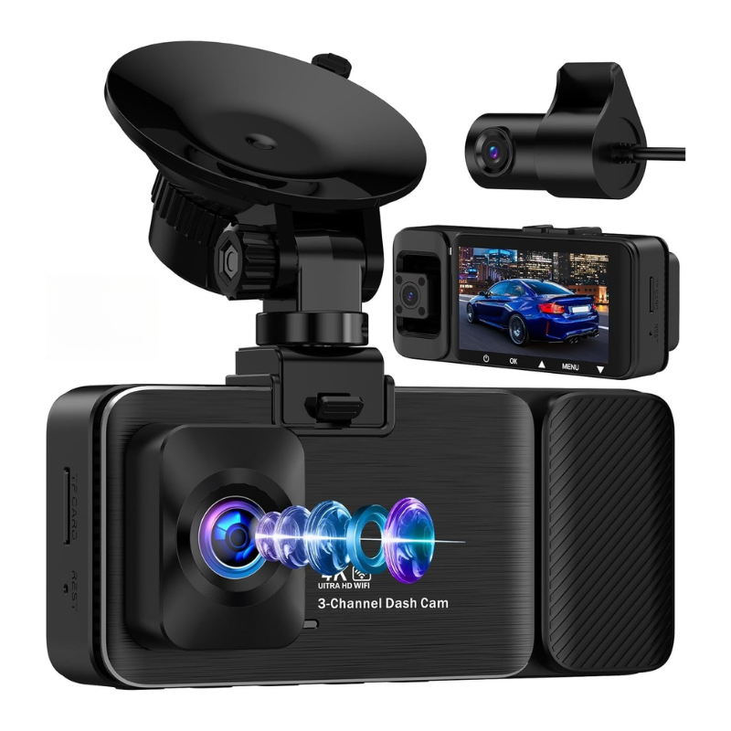 Cameră Auto WiFi 4K Față, Spate + Interior FullHD cu GPS