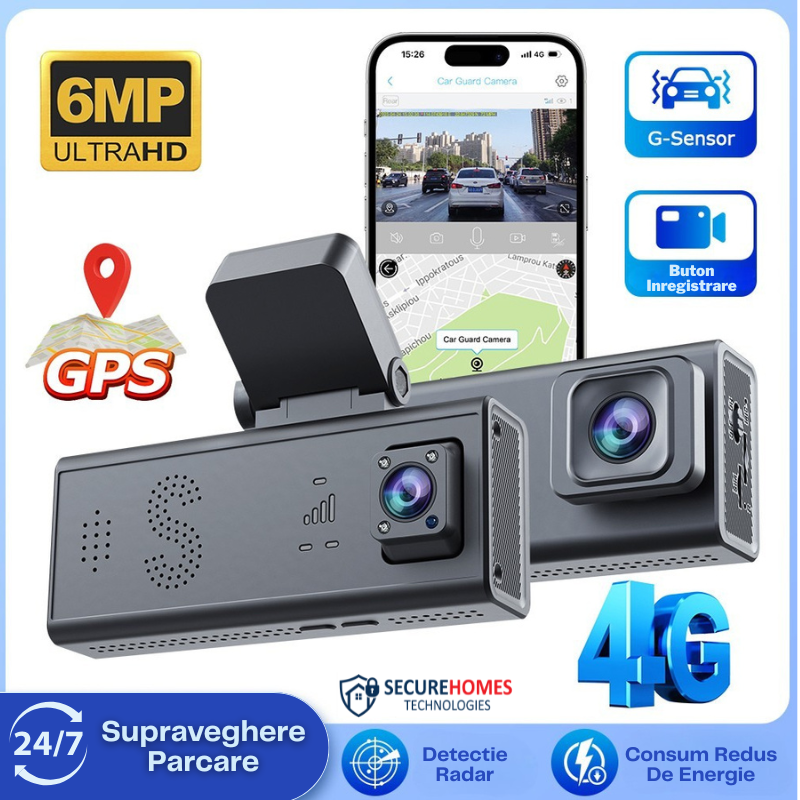Cameră Auto 4G cu GPS, Dual Lens 3MP și WiFi Full (1)