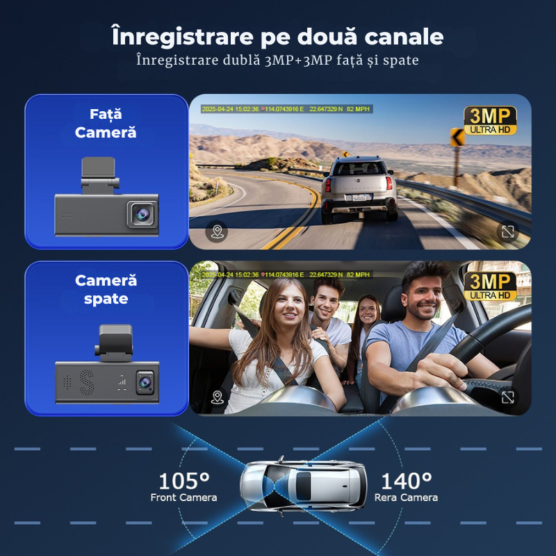 Cameră Auto 4G cu GPS, Dual Lens 3MP și WiFi Full (3)