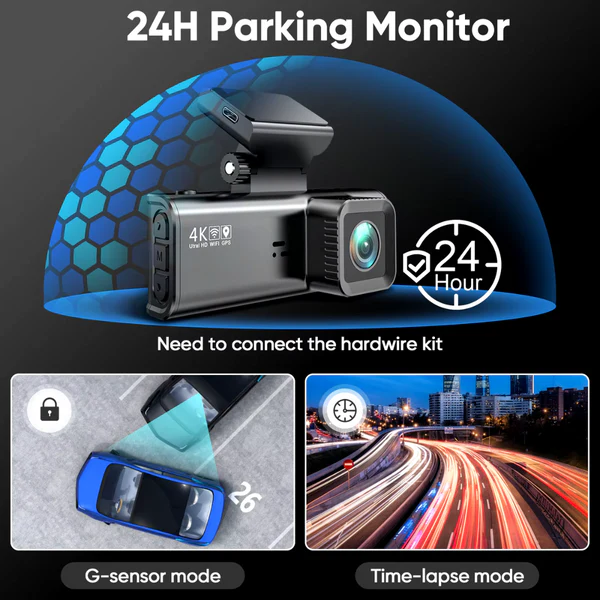 Camera auto 4K, ecran LCD + camera spate 1080P DVR WIFI, Vizionare nocturna, Senzor Sony IMX 335