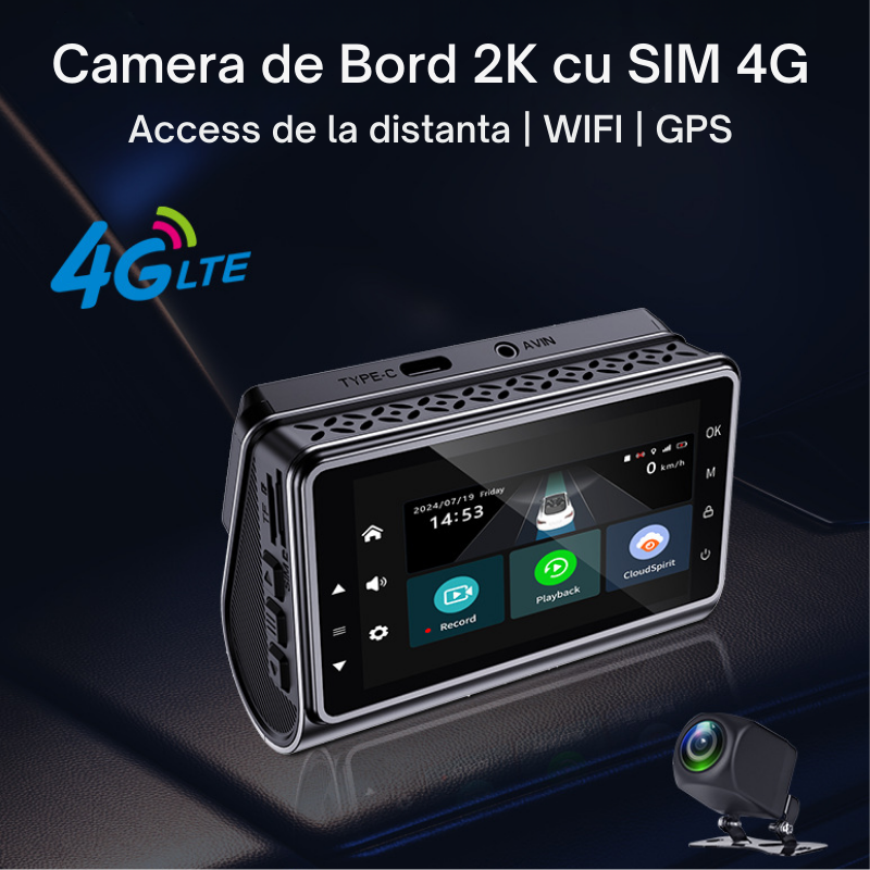 Camera de Bord 2K cu SIM 4G, Access de la distanta, monitorizare parcare, WIFI-AP, GPS (2)