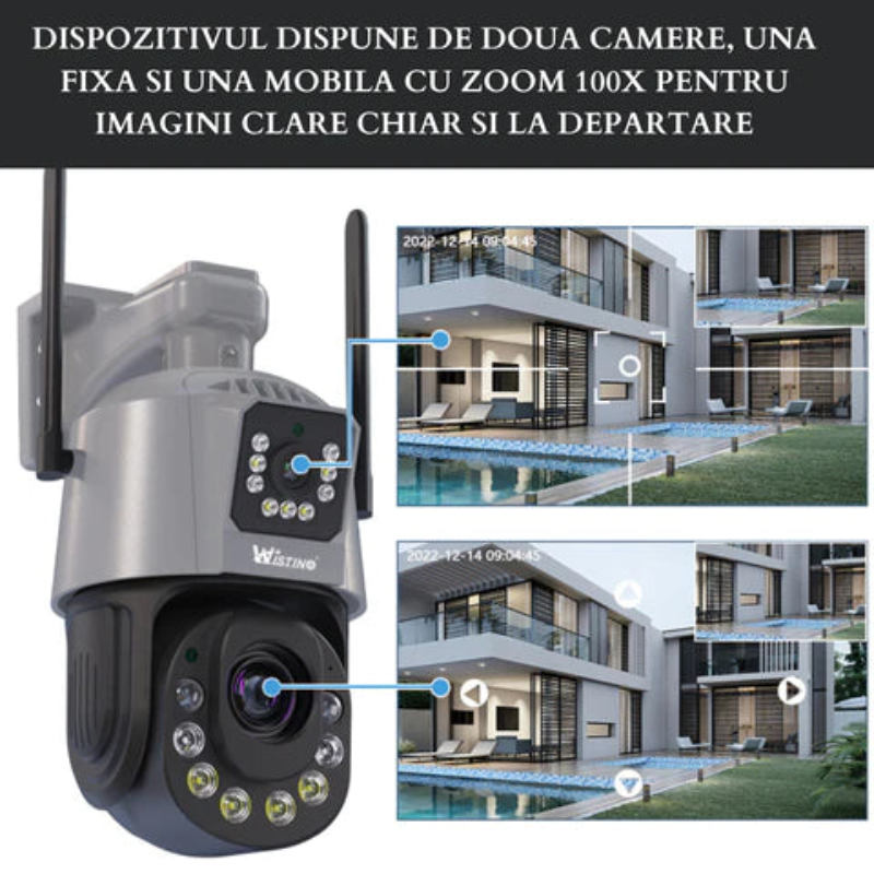 Camera de supraveghere WIFI 6K, 100X, 2 lentile, Control din aplicatie, Detectie umana, Rezistenta la apa IP66 (2)