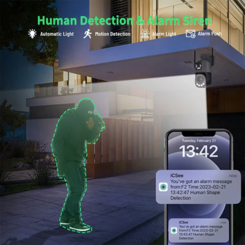 Camera de supraveghere WIFI 6K, 100X, 2 lentile, Control din aplicatie, Detectie umana, Rezistenta la apa IP66 (8)