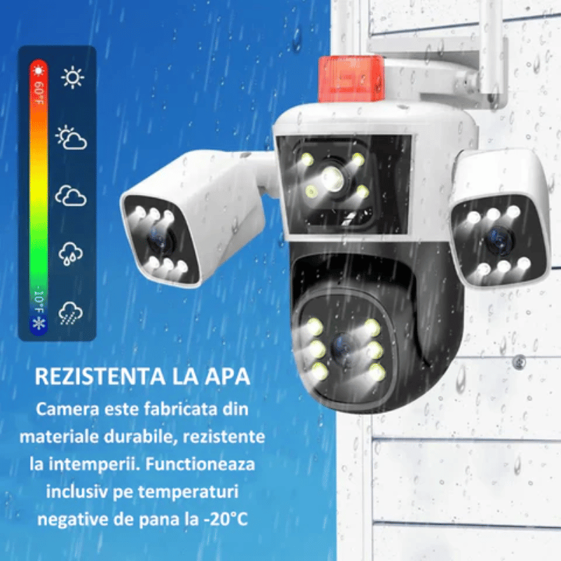 Camera de supraveghere WIFI 8K Crocodil, 16MP, Zoom 10X, 4 lentile, Control din aplicatie, Comunicare bidirectionala, Urmarire automata, Multi lens (10)