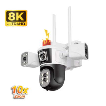 Camera de supraveghere WIFI 8K Crocodil, 16MP, Zoom 10X, 4 lentile, Control din aplicatie, Comunicare bidirectionala, Urmarire automata, Multi lens (2)