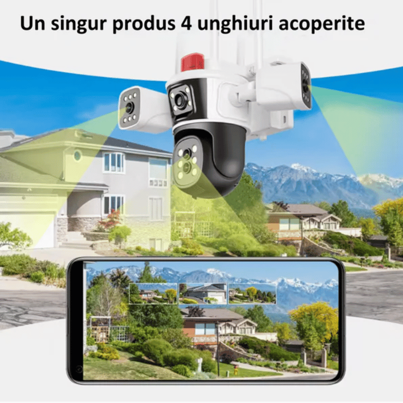 Camera de supraveghere WIFI 8K Crocodil, 16MP, Zoom 10X, 4 lentile, Control din aplicatie, Comunicare bidirectionala, Urmarire automata, Multi lens (5)