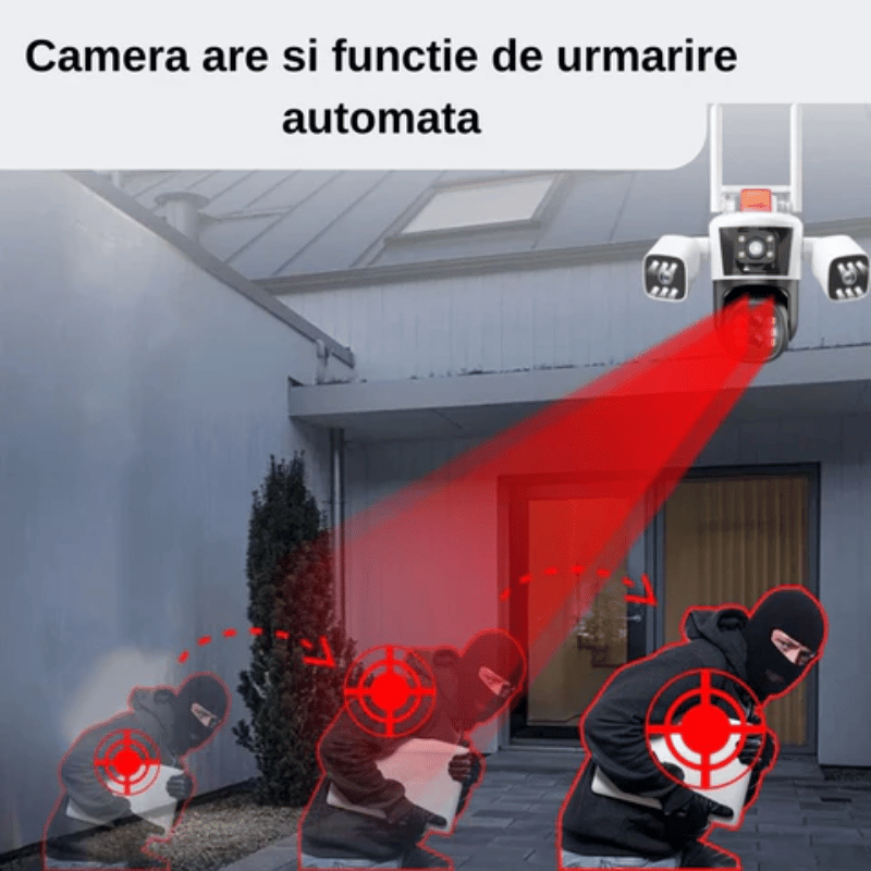 Camera de supraveghere WIFI 8K Crocodil, 16MP, Zoom 10X, 4 lentile, Control din aplicatie, Comunicare bidirectionala, Urmarire automata, Multi lens (7)