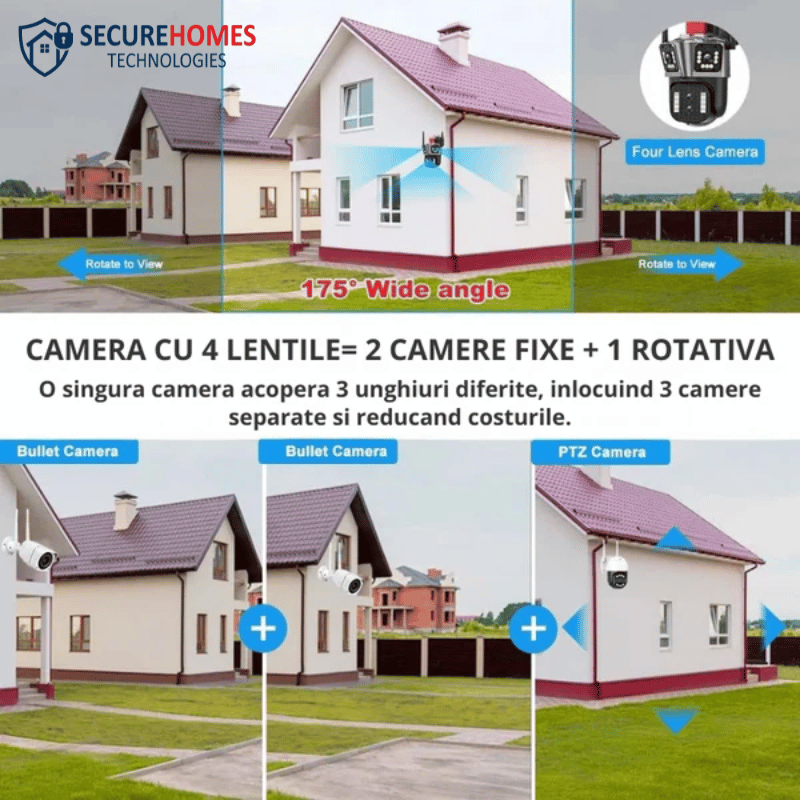 Camera de supraveghere Zoom 10X WIFI 8K, 16MP, 4 lentile, Control din aplicatie, Comunicare bidirectionala, Urmarire automata (1)