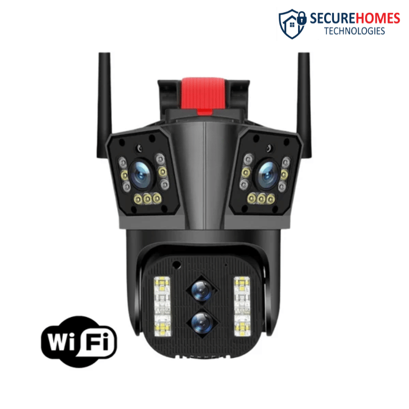 Camera supraveghere Zoom 10X, WIFI 8K cu 4 lentile și rezoluție 16MP, urmărire automată, audio bidirecțional și rezistență IP66 pentru exterior.
