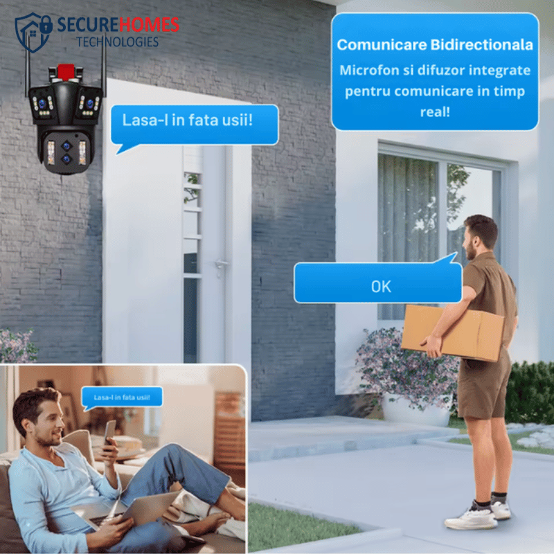 Camera de supraveghere Zoom 10X, WIFI 8K, 16MP, 4 lentile, Control din aplicatie, Comunicare bidirectionala, Urmarire automata (7)