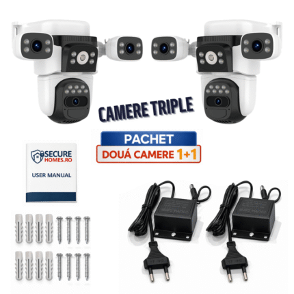 Pachet 2 Camere Supraveghere WIFI Triple SecureHomes cu 3 Lentile Full HD