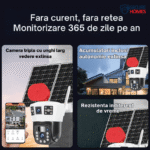 Funcționează cu panou solar și acumulatori incluși pentru autonomie extinsă. Nu necesită alimentare constantă la priză. Potrivită pentru zone izolate sau locații fără infrastructură electrică.