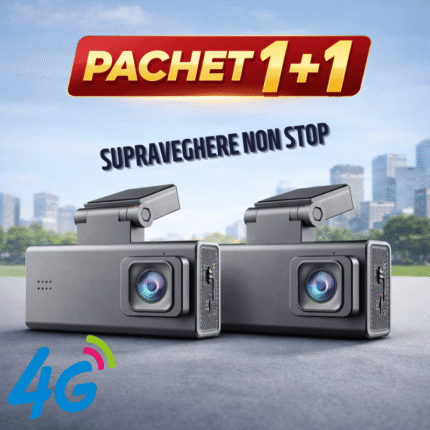 Pachet 1+1 Camere Auto 4G cu GPS, Dual Lens 3MP Full HD, Supraveghere Auto 24/7, Conectare Permanenta,