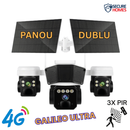 Camera Supraveghere Solara 4G Galileo Tiple Lens, 3 Llentile, 3 Senzori PIR, Baterie 12000mAh, Viziune Nocturna Aplicatie O-KAM Pro
