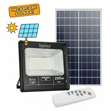Proiector LED INNOVA 200W Cu Panou Solar si telecomanda, IP66 (1)