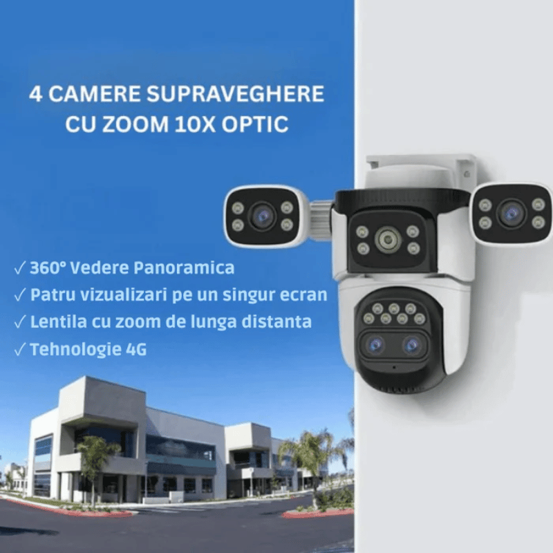 Camera Supraveghere 4G Tripla 16MP – Zoom 10X, Vedere Nocturna Color, Audio Bidirectional, Detectie Miscare si Urmarire Automata, Multi lens (5)