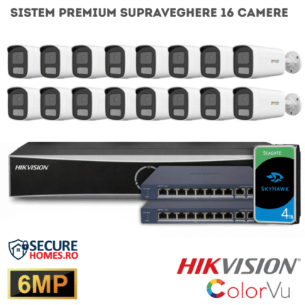 Sistem Premium 8 Camere de supraveghere Hikvision IP, PoE, 6MP, Dual Light, microfon, NVR 8 canale AcuSense, HDD 4TB Inclus (6)