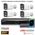 Sistem Premium 8 Camere de supraveghere Hikvision IP, PoE, 6MP, Dual Light, microfon, NVR 8 canale AcuSense, HDD 4TB Inclus (8)