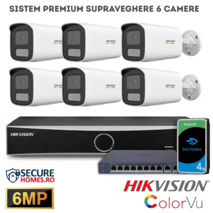 Sistem Premium 8 Camere de supraveghere Hikvision IP, PoE, 6MP, Dual Light, microfon, NVR 8 canale AcuSense, HDD 4TB Inclus (9)