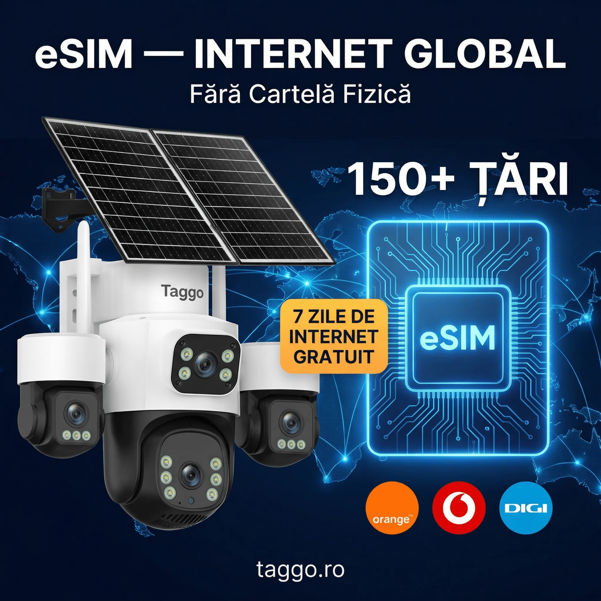 Camera de Supraveghere Taggo Pro Q50 cu 4 Lentile, 16MP, Dublu Panou Solar 20W, Conexiune 4G si eSIM, Control Aplicatie, Viziune Color si IR, Comunicare Bidirectionala, Protectie IP66, App HiEasy - imagine 3