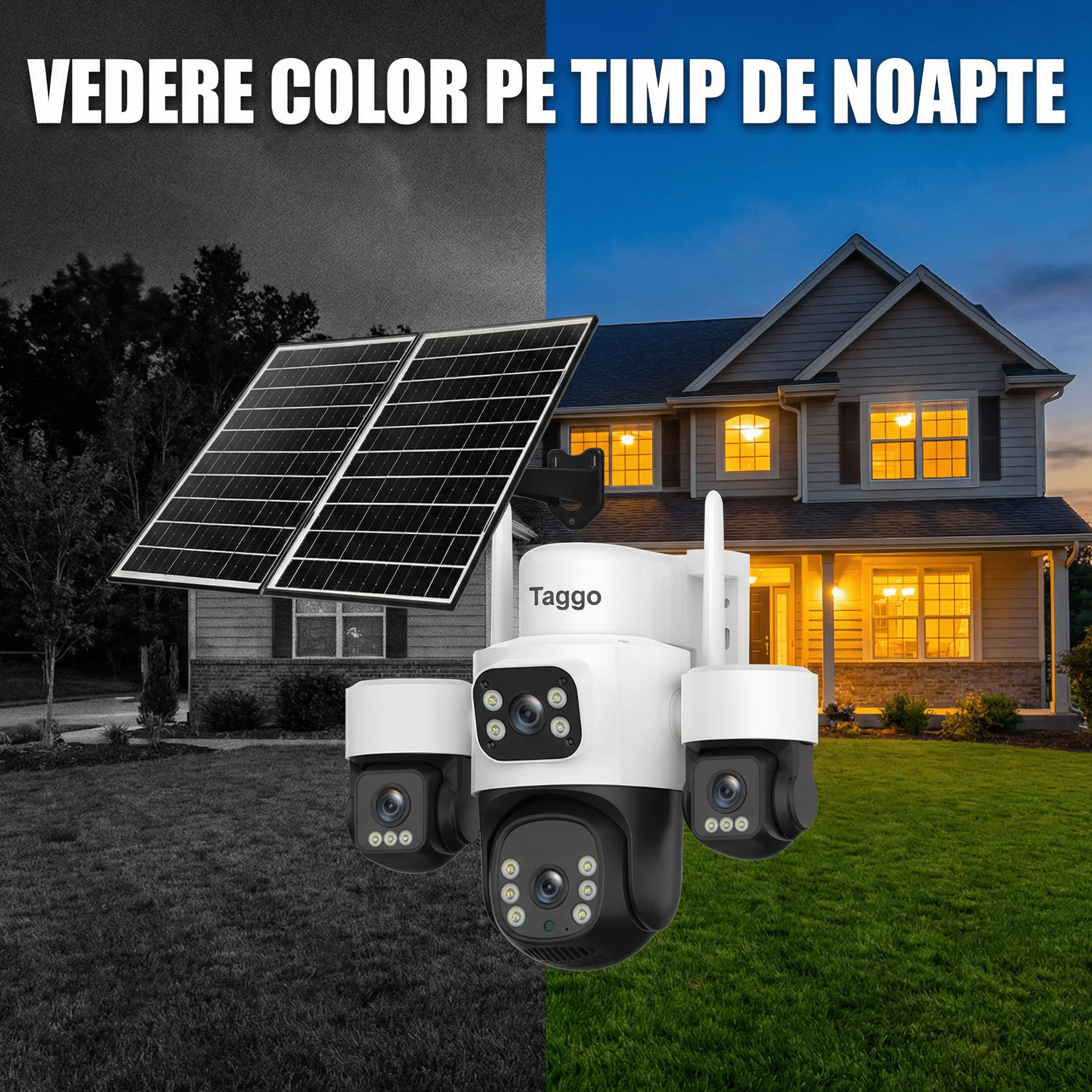 Camera de Supraveghere Taggo Pro Q50 cu 4 Lentile, 16MP, Dublu Panou Solar 20W, Conexiune 4G si eSIM, Control Aplicatie, Viziune Color si IR, Comunicare Bidirectionala, Protectie IP66, App HiEasy - imagine 4
