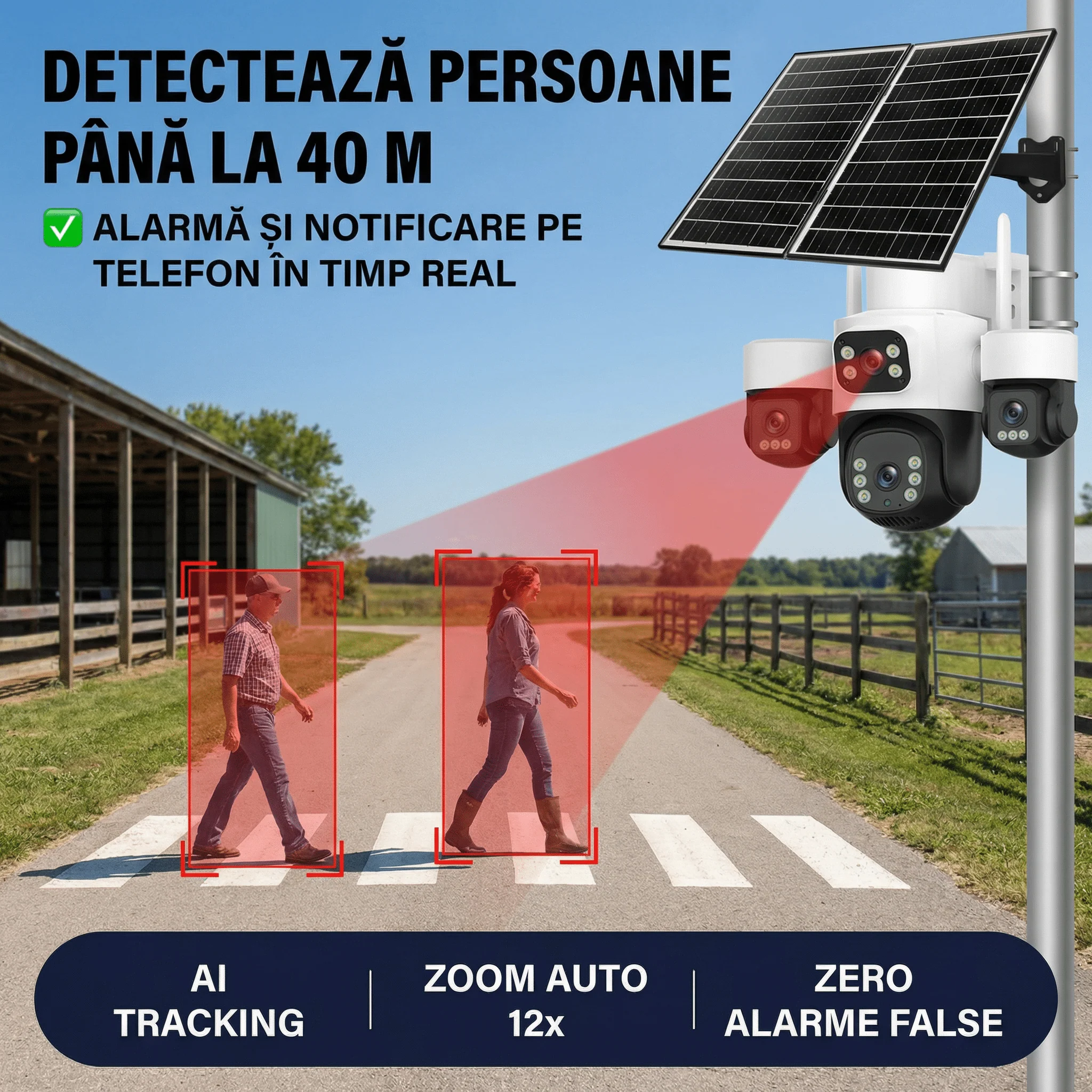 Camera de Supraveghere Taggo Pro Q50 cu 4 Lentile, 16MP, Dublu Panou Solar 20W, Conexiune 4G si eSIM, Control Aplicatie, Viziune Color si IR, Comunicare Bidirectionala, Protectie IP66, App HiEasy - imagine 6