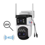 Camera Supraveghere 4G, 9MP, 3 Lentile, Zoom 10x, Rezistenta la apa, Acoperire vizuala 360°