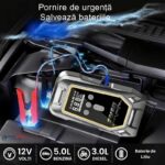 Compresor Auto SecureHomes, wireless cu funcție starter, alimentare duală, display digital, baterie 8000 mAH - imagine 2