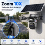 Camera de supraveghere WIFI 12MP Crocodil AOV cu panou solar, 4 lentile, zoom optic 10x, comunicare bidirectionala, senzor detectie PIR, viziune nocturna, rezistenta la apa - imagine 2