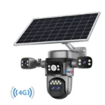 Camera de supraveghere 4G 4K 12MP Crocodil AOV cu panou solar, 4 lentile, zoom optic 10x, comunicare bidirectionala, senzor detectie PIR, viziune nocturna, rezistenta la apa