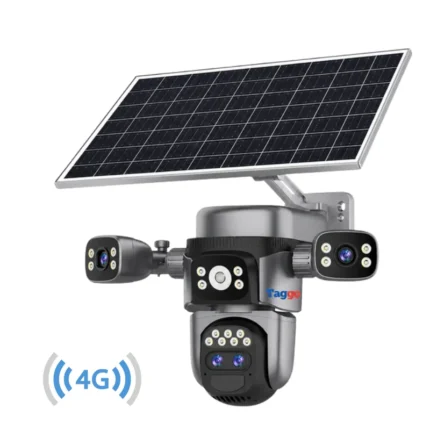 Camera de supraveghere 4G 4K 12MP Crocodil AOV cu panou solar, 4 lentile, zoom optic 10x, comunicare bidirectionala, senzor detectie PIR, viziune nocturna, rezistenta la apa