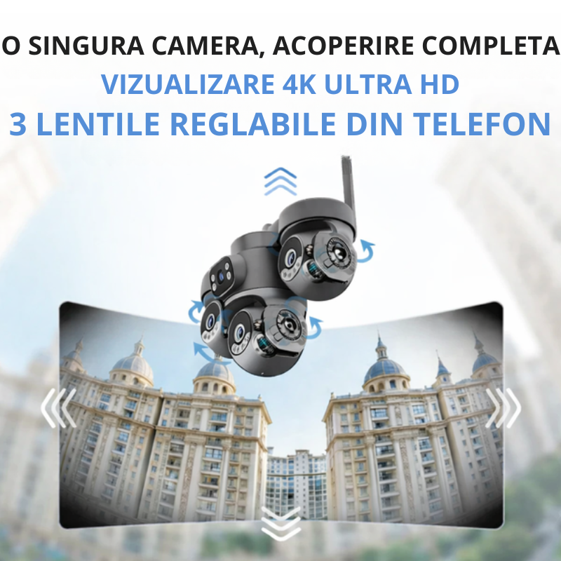 Camera 4G Taggo cu 3 lentile reglabile din telefon pentru acoperire completă