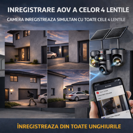 Camera 4G solară Taggo înregistrează continuu în mod AOV cu toate cele 4 lentile
