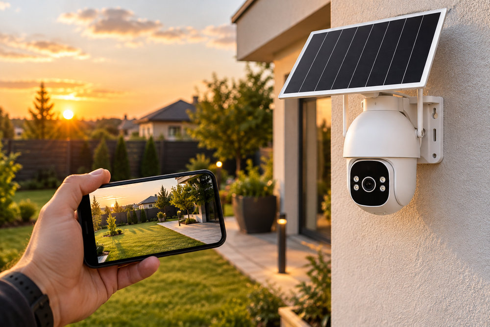 Cameră S30 Pro montată pe casa din curte, cu vizionare live pe telefon