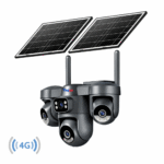 Cameră de supraveghere 4G Taggo 12MP cu panou solar dublu și 4 lentile