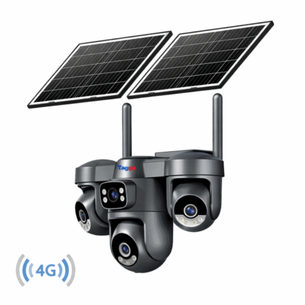 Cameră de supraveghere 4G Taggo 12MP cu panou solar dublu și 4 lentile