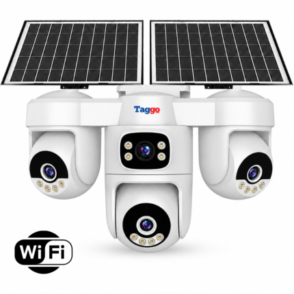 Cameră de supraveghere WiFi Taggo 16MP cu panou solar dublu și 4 lentile