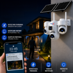 Cameră WiFi solară Taggo care detectează o persoană noaptea și trimite notificare pe telefon