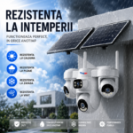Cameră de supraveghere WiFi Taggo cu panou solar dublu montată pe fațadă