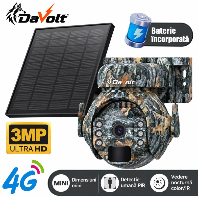 DaVolt Vexa S1 cu baterie încorporată, rezoluție 3MP, 4G, detecție PIR și vedere nocturnă color/IR