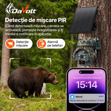 Detecție de mișcare PIR la DaVolt Vexa S1, cu notificare de alarmă pe telefon